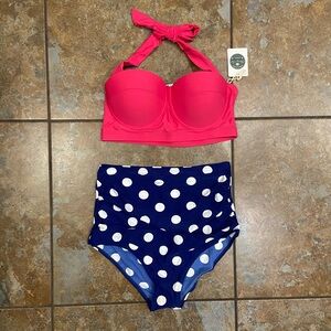 Pink and Blue Polka Dot Bikini Set